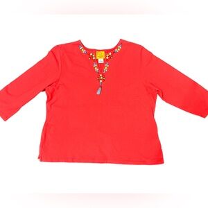 Ruby Rd Beaded Red Shirt Size Petite Large